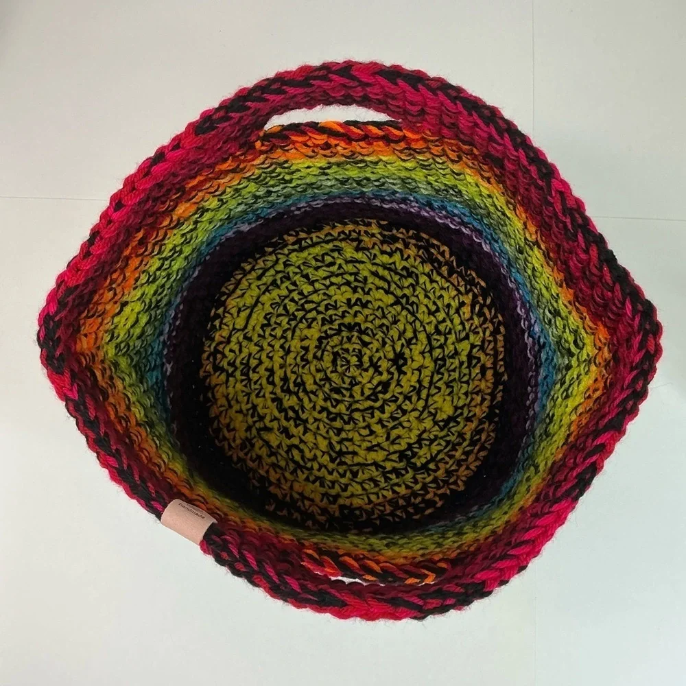 Handcrafted Multicolor Crochet Scrap Woven Tote Bag Basket Storage Handmade Knit